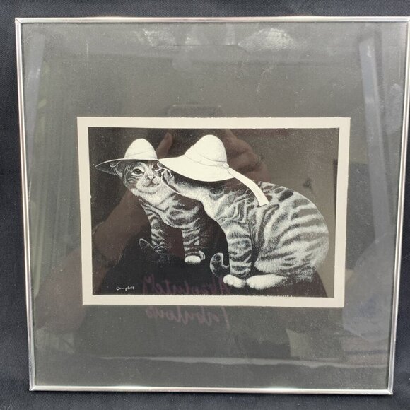 Campbell Cat Wearing Hat Art Print Picture Framed Artwork 10 x 10 - Picture 1 of 6